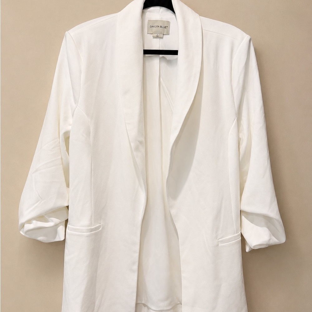 White Open-Front Draped Blazer